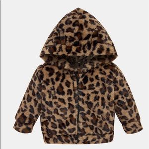 Girls Leopard Zipper Front Hooded Coat. Size: 4-5T Color: Leopard Print